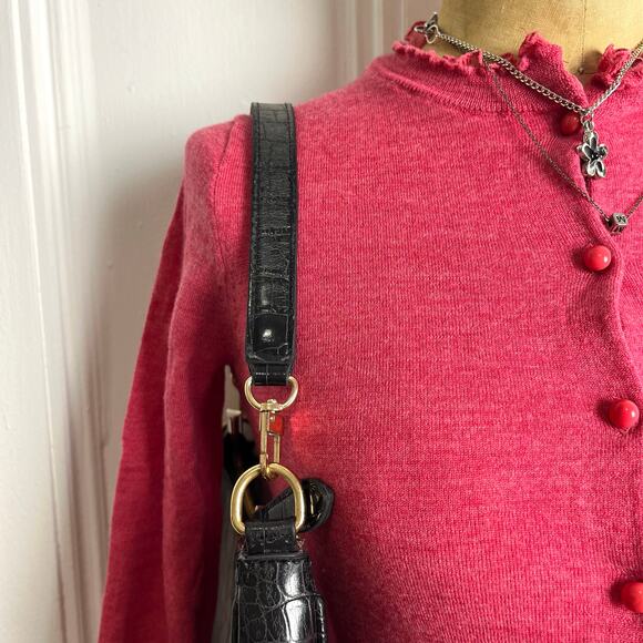 J.Crew Merino Wool button up long sleeve cardigan with ruffled lining coquette - Picture 4 of 8